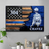 Canvas Prints 24" x 16" - BEST SELLER / 0.75" Female Police Officer Suit Thin Blue Line Canvas Print - Half Flag