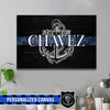 Canvas Prints 24" x 16" - BEST SELLER Personalized Canvas - Navy - Navy Anchor - Camouflage Line