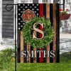 Firefighter Wreath Family Name Personalized Garden Flag
