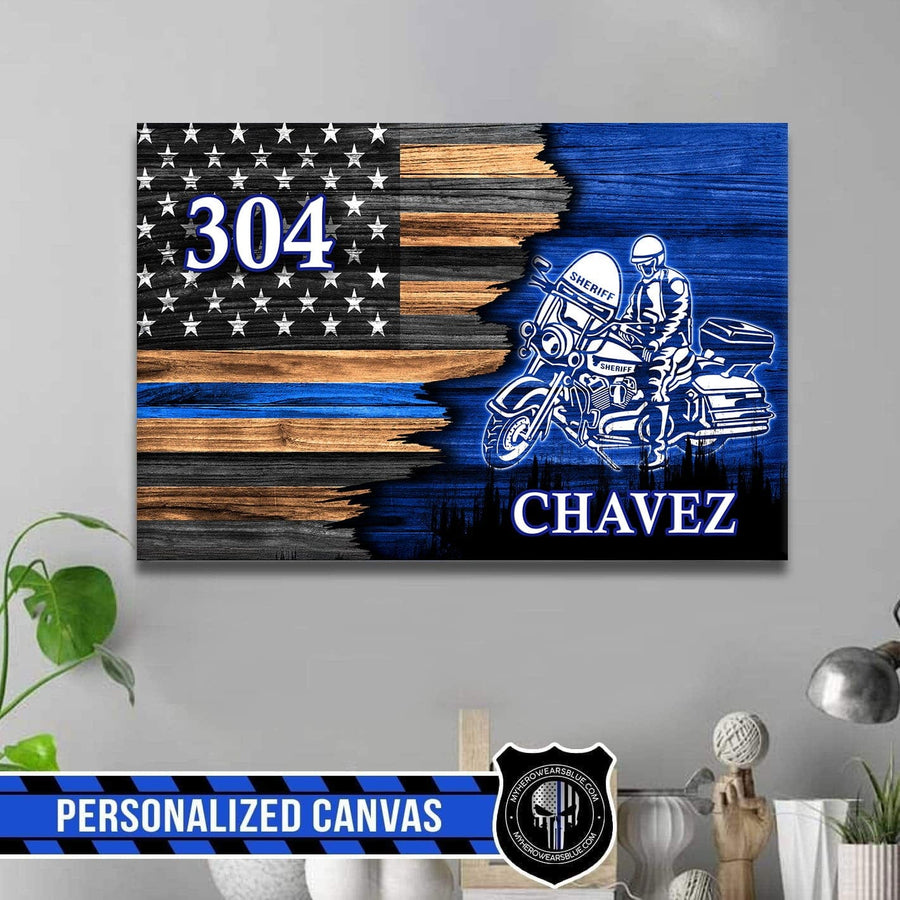 Canvas Prints Half Thin Blue Line Flag - Sheriff - Motorcycle Personalized Canvas Print