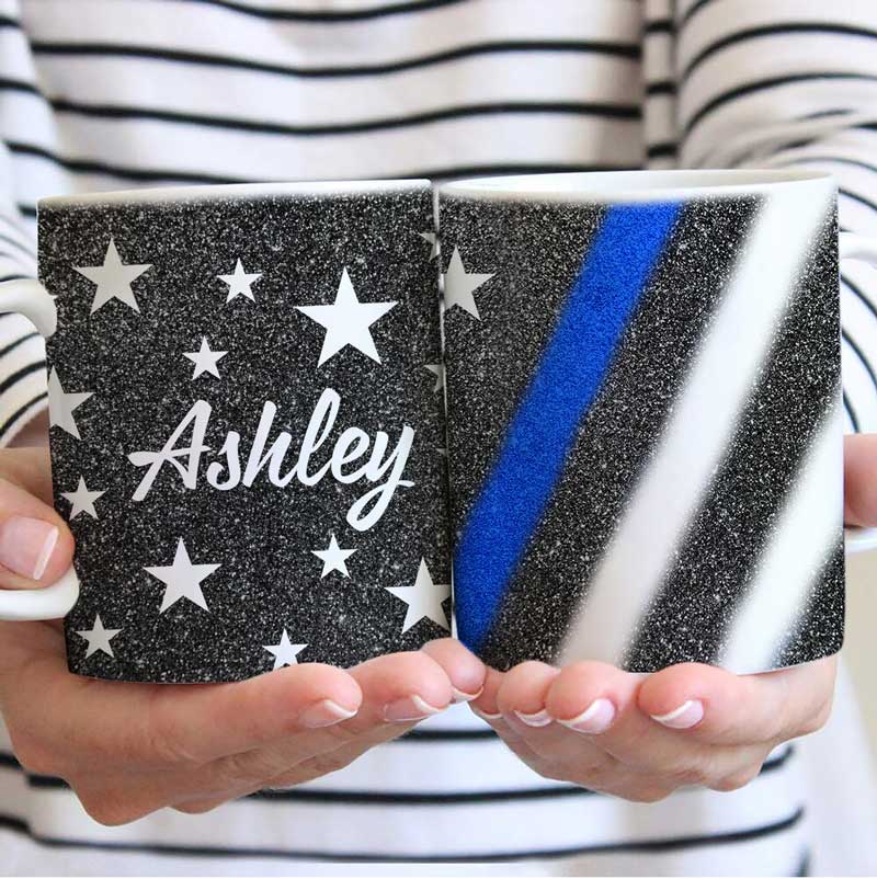 Thin Blue Line Galaxy Flag AOP Personalized Thin Blue Line Coffee Mug (Grain Texture)