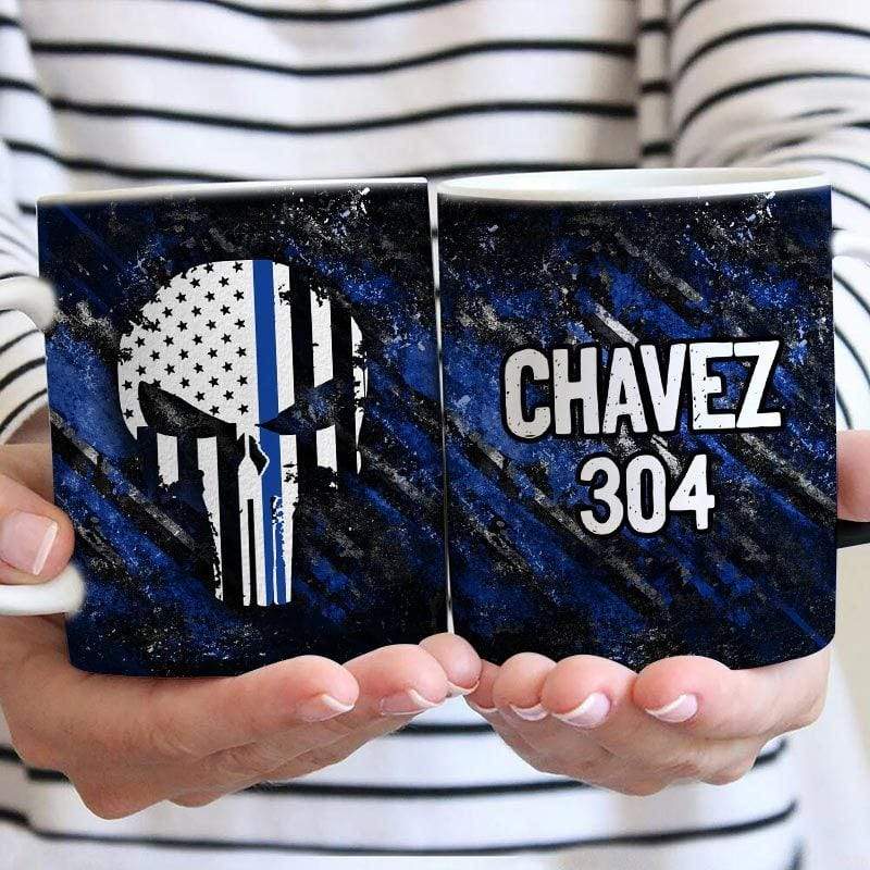 Thin Blue Line Skull AOP Personalized Thin Blue Line Coffee Mug