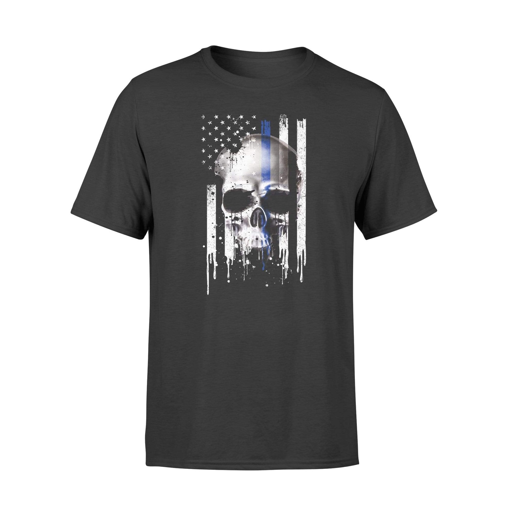 Apparel S / Black Color Splash Thin Blue Line Flag Skull Shirt - Standard T-shirt