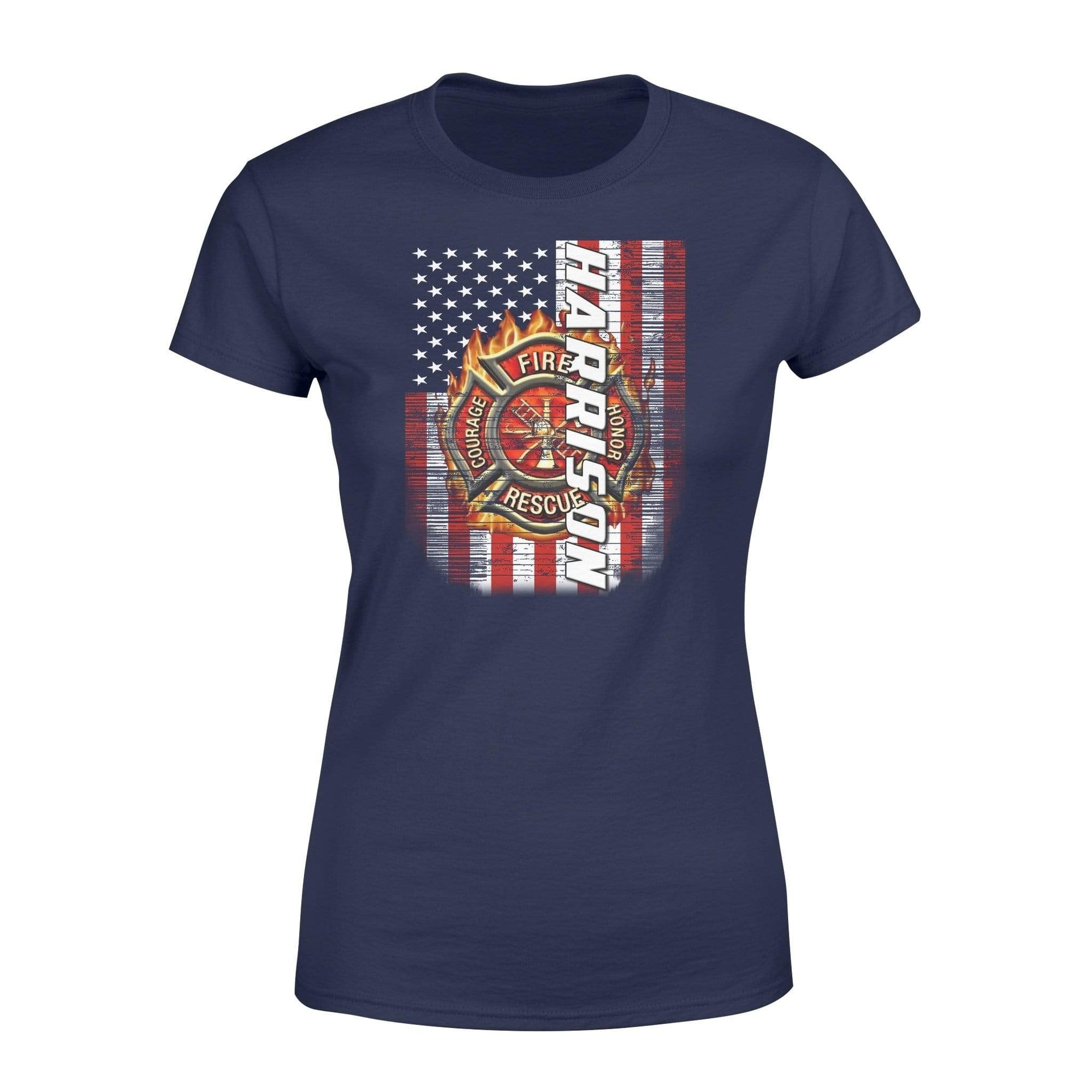 Apparel XS / Navy Firefighter Burning Logo Personalized Shirt - Standard Women's T-shirt - DSAPP