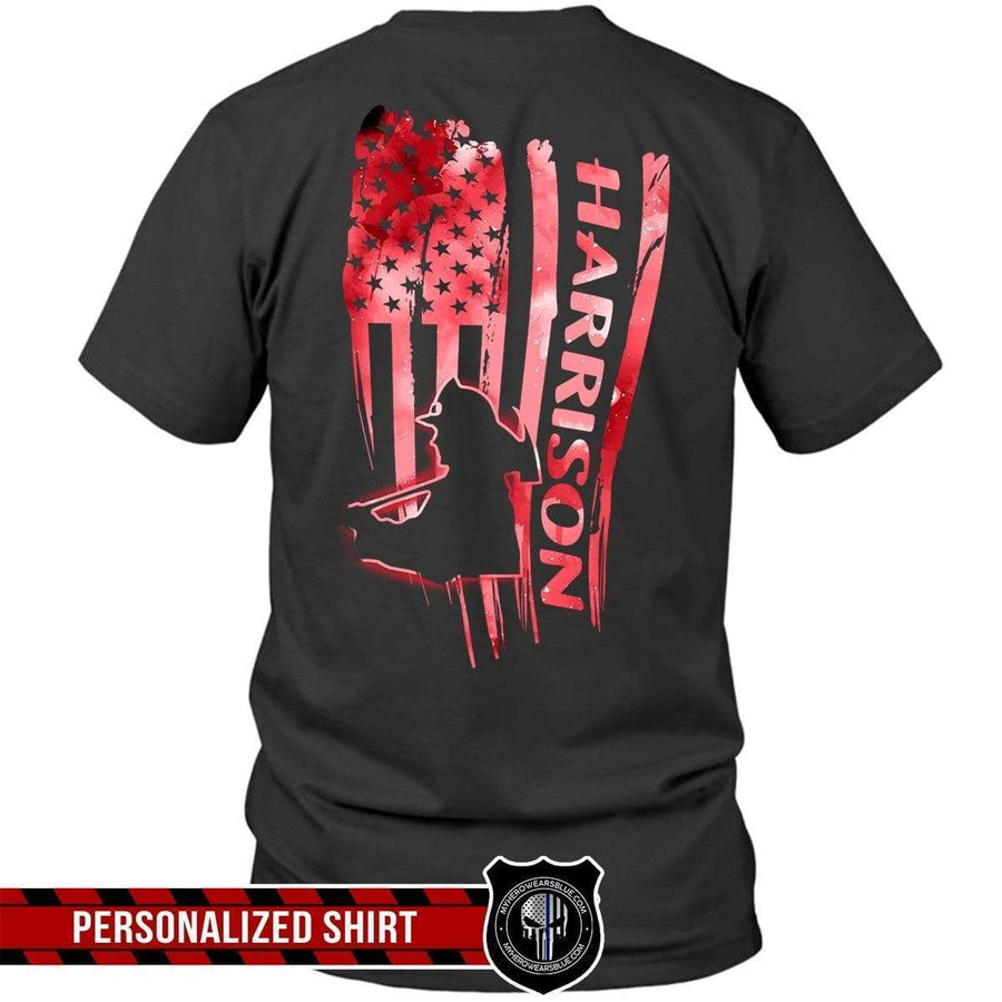 Apparel S / Black Firefighter Name - Distressed Flag - Personalized Shirt - DSAPP