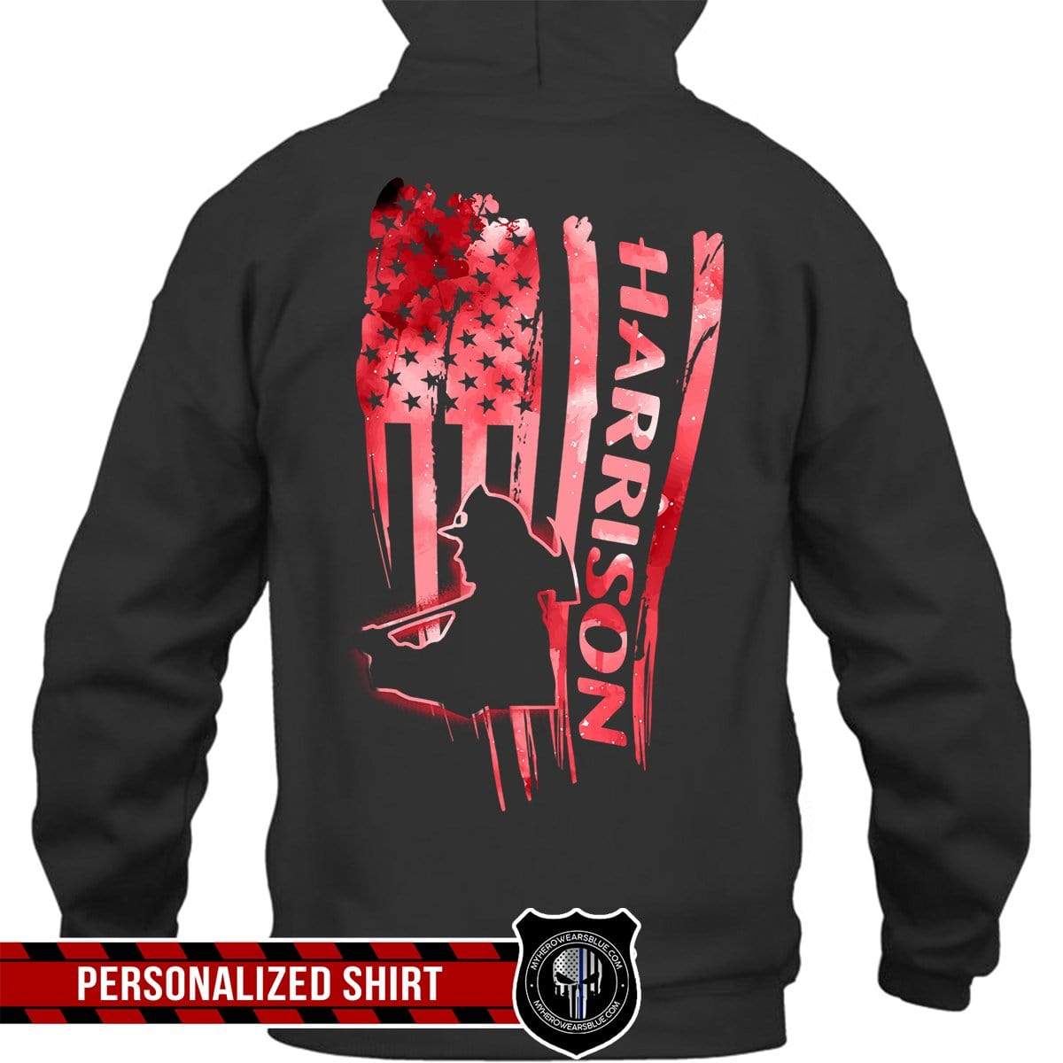 Apparel S / Black Firefighter Name - Distressed Flag - Personalized Shirt - Standard Hoodie - DSAPP