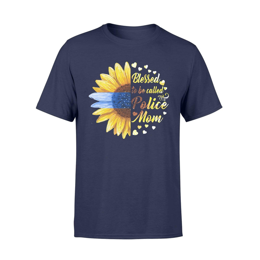 Apparel S / Navy Half Sunflower - Blessed To Be Called Police Mom Shirt - Standard T-shirt