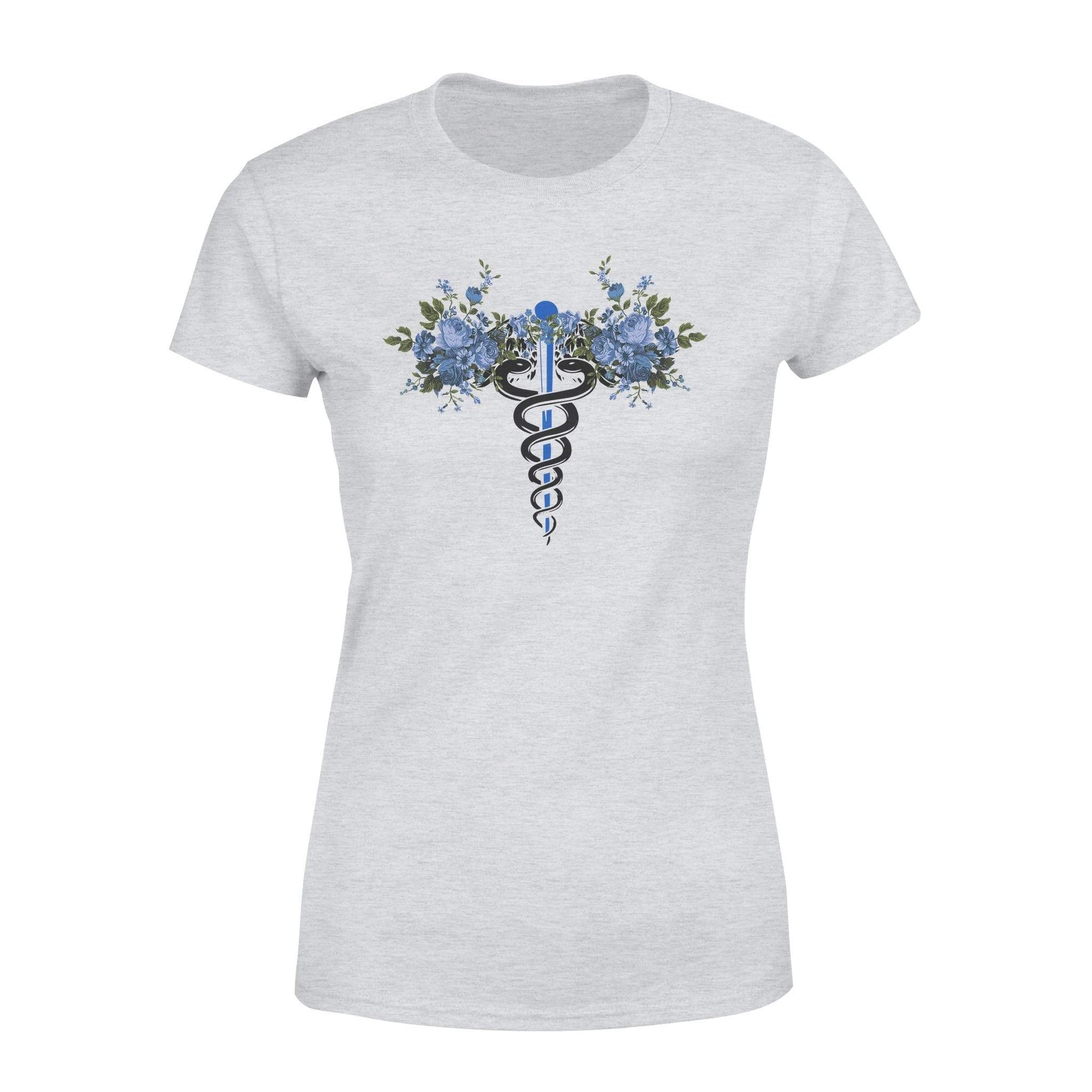 Apparel XS / Grey Nurse - Thin Blue Line - Blossom Nurse Symbol Shirt - Standard Women's T-shirt