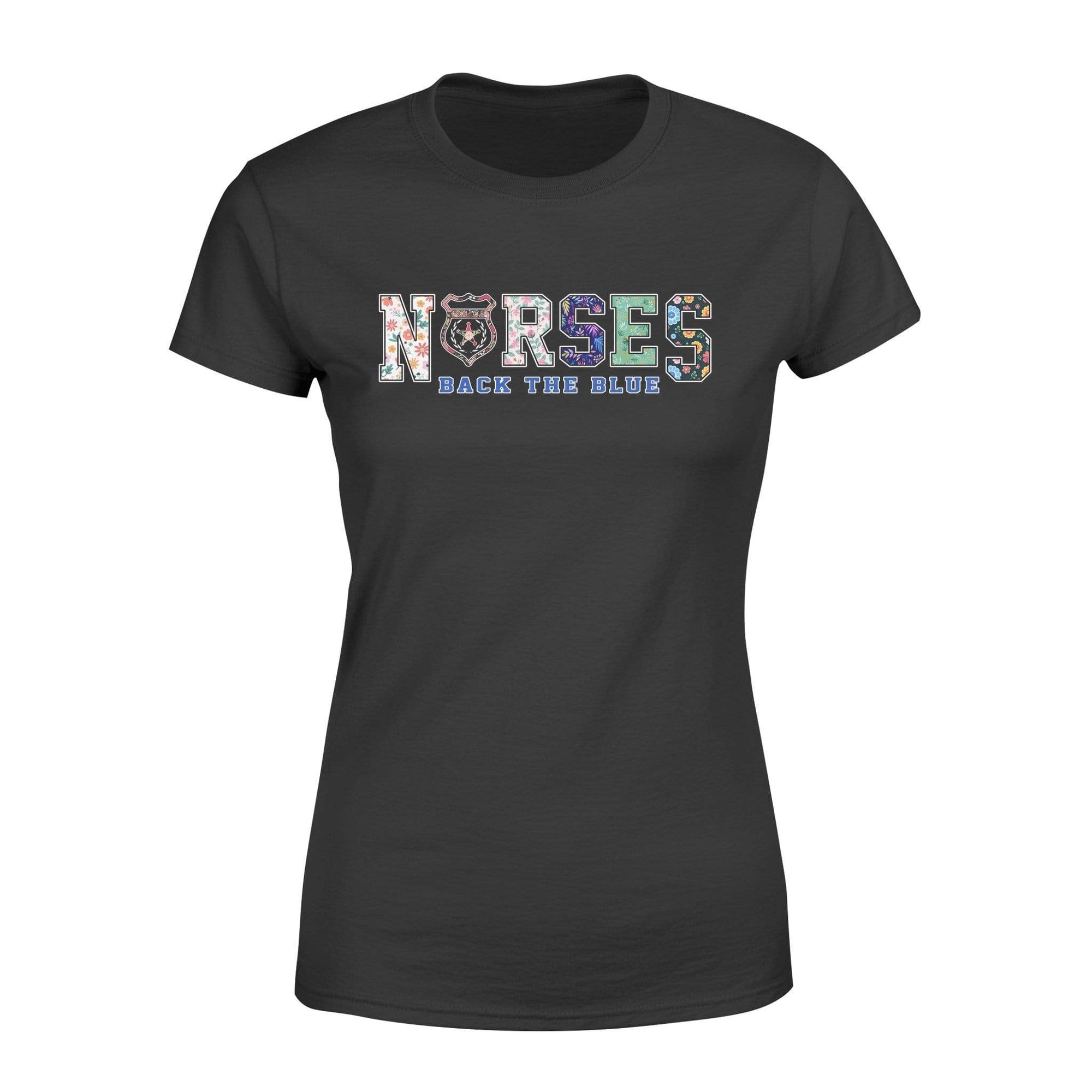 Apparel XS / Black Nurses Back The Blue Floral Patterned Shirt - Standard Women's T-shirt - DSAPP
