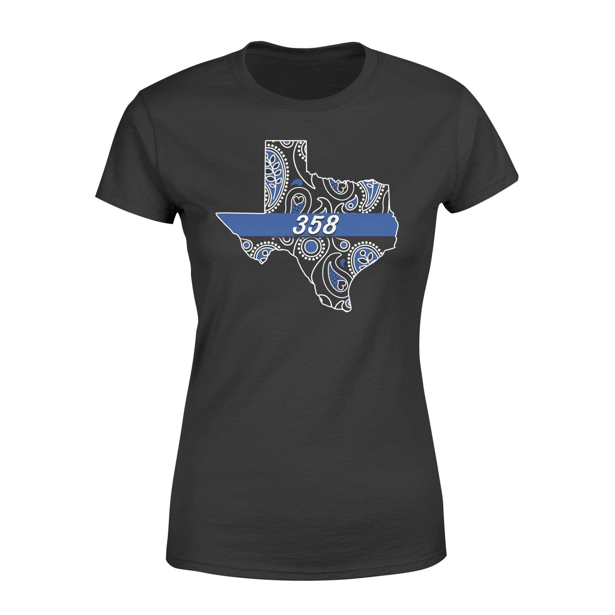 Apparel XS / Black Paisley State Map - Texas - Thin Blue Line - Personalized Shirt - Standard Women's T-shirt - DSAPP