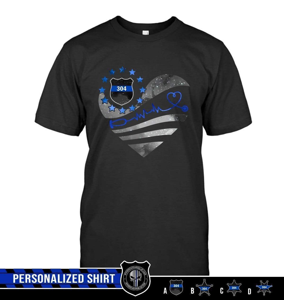 Apparel S / Black Personalized - Nurse x Police - Galaxy Flag Heart Shirt - DSAPP