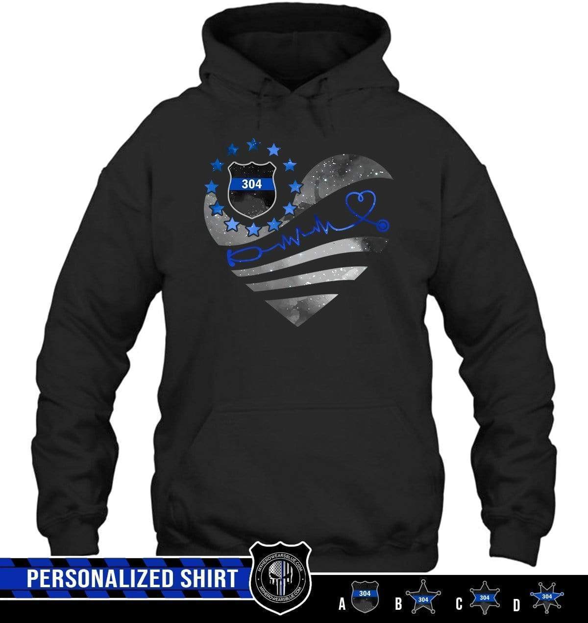 Apparel S / Black Personalized - Nurse x Police - Galaxy Flag Heart Shirt - DSAPP