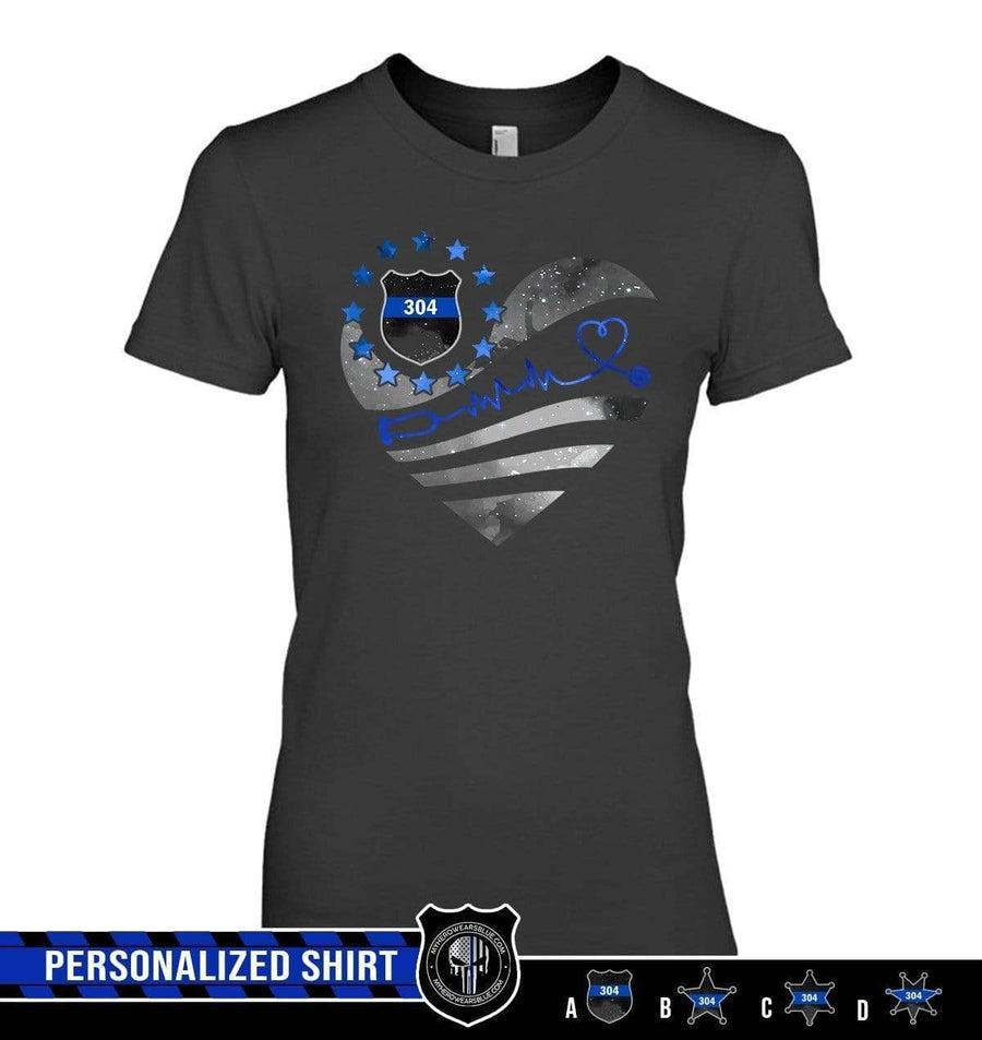Apparel XS / Black Personalized - Nurse x Police - Galaxy Flag Heart Shirt - DSAPP