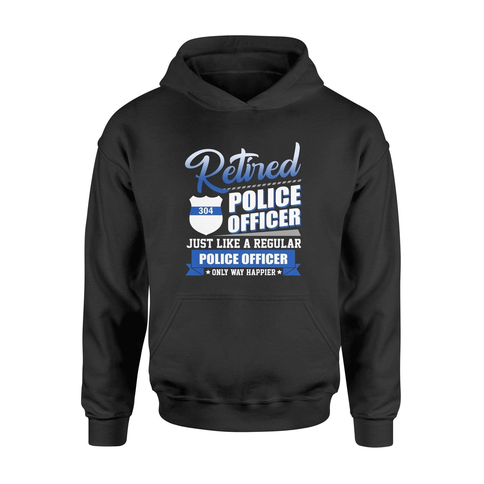 Apparel S / Black Personalized - Retired Police Officer Happier - Standard Hoodie