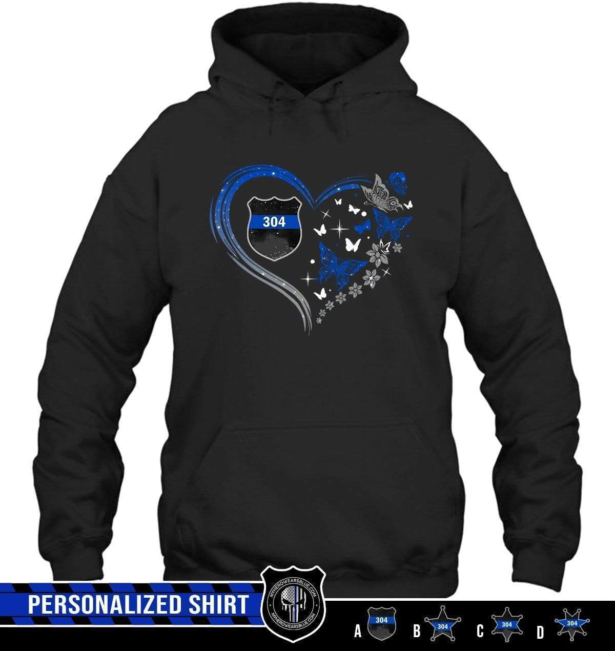 Apparel S / Black Personalized Shirt - Beautiful Butterflies Heart - Police Badge - DSAPP
