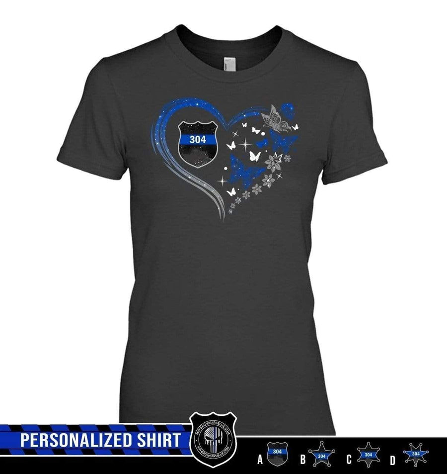 Apparel XS / Black Personalized Shirt - Beautiful Butterflies Heart - Police Badge - DSAPP