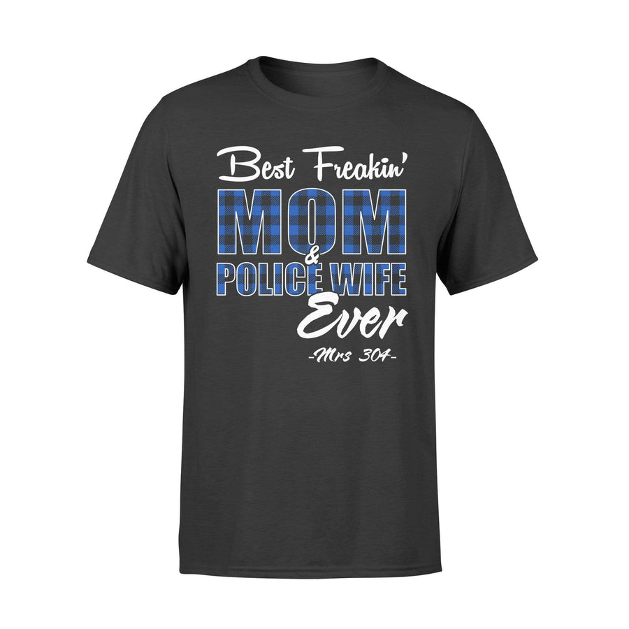 Apparel S / Black Personalized Shirt - Best Freakin' Police Wife And Mom Ever - Checkered Pattern - DSAPP