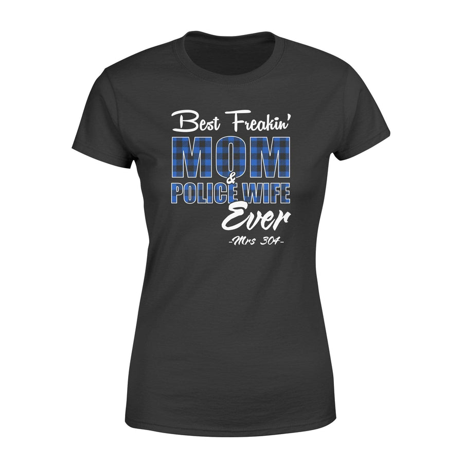 Apparel XS / Black Personalized Shirt - Best Freakin' Police Wife And Mom Ever - Checkered Pattern - DSAPP