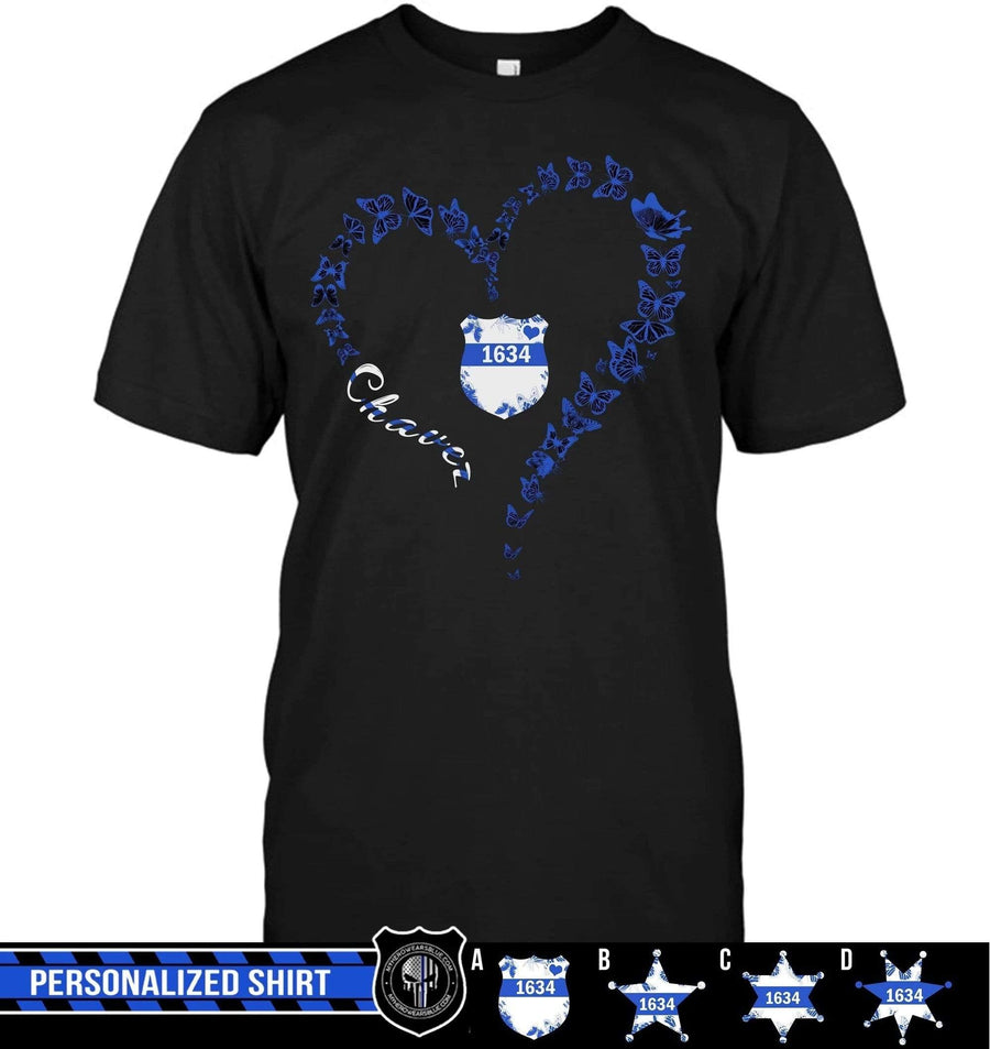 Apparel S / Black Personalized Shirt - Butterflies Heart Shape - Police - DSAPP