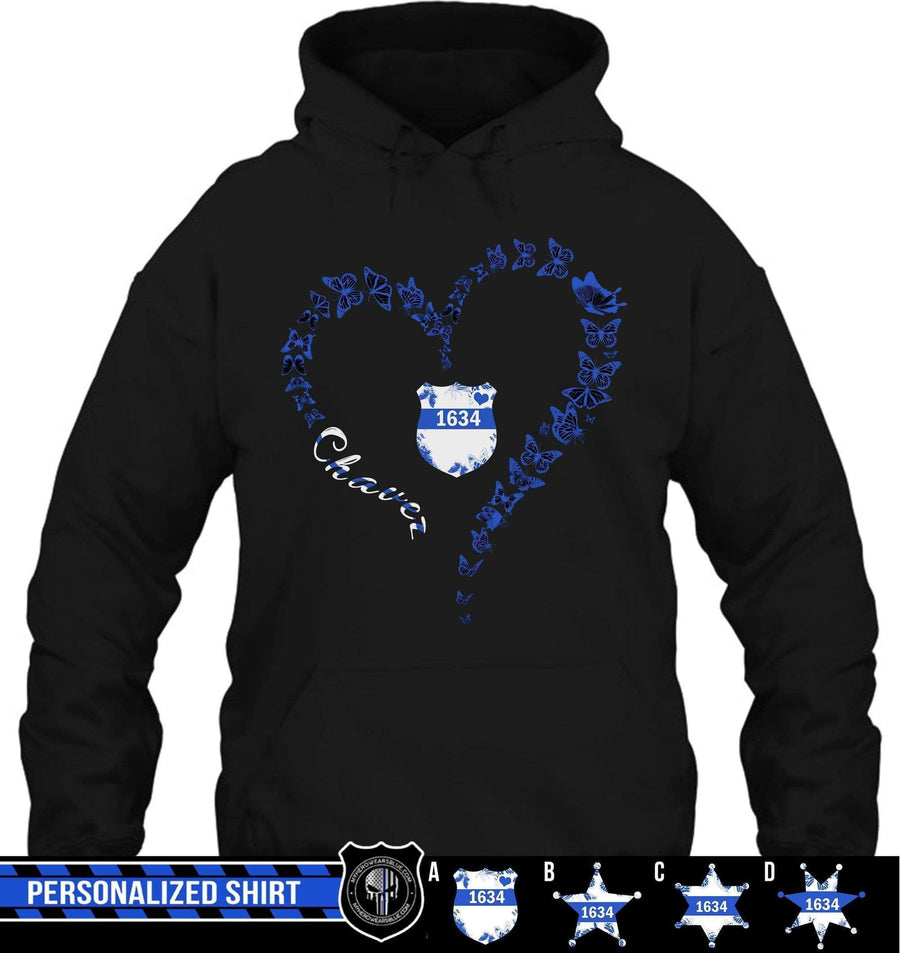 Apparel S / Black Personalized Shirt - Butterflies Heart Shape - Police - DSAPP