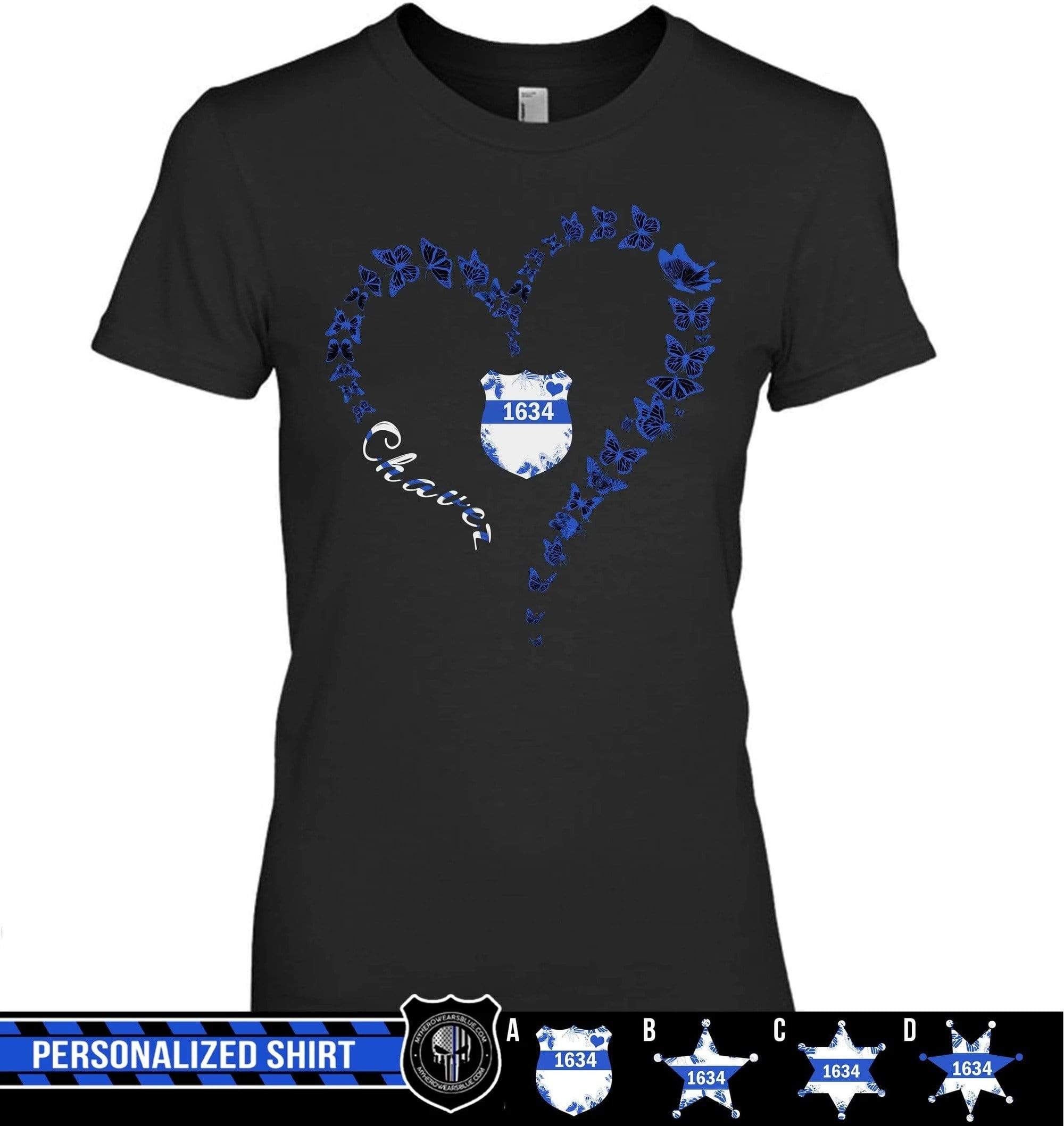 Apparel XS / Black Personalized Shirt - Butterflies Heart Shape - Police - DSAPP