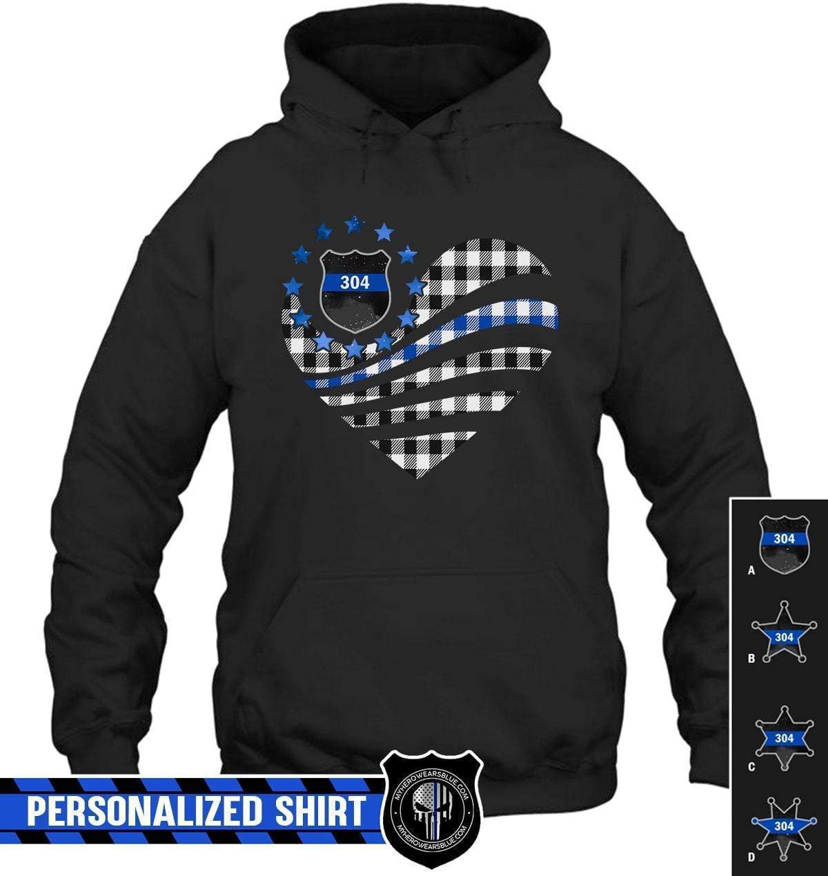 Apparel S / Black Personalized Shirt - Checkered Flag Heart - Police - DSAPP
