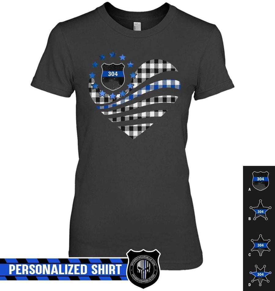 Apparel XS / Black Personalized Shirt - Checkered Flag Heart - Police - DSAPP