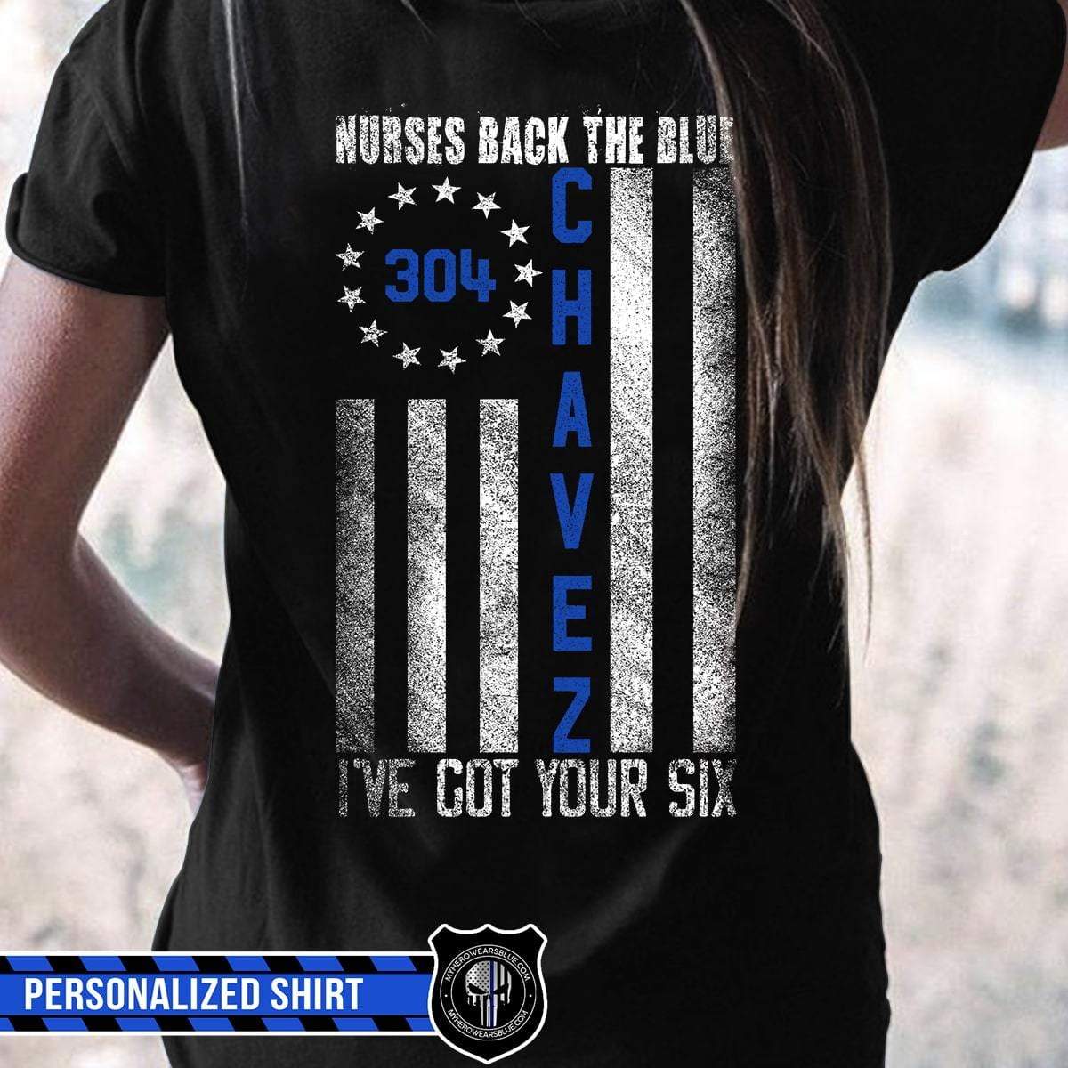 Apparel XS / Black Personalized Shirt - Circle Star - Nurses Back The Blue - Standard Women's T-shirt - DSAPP