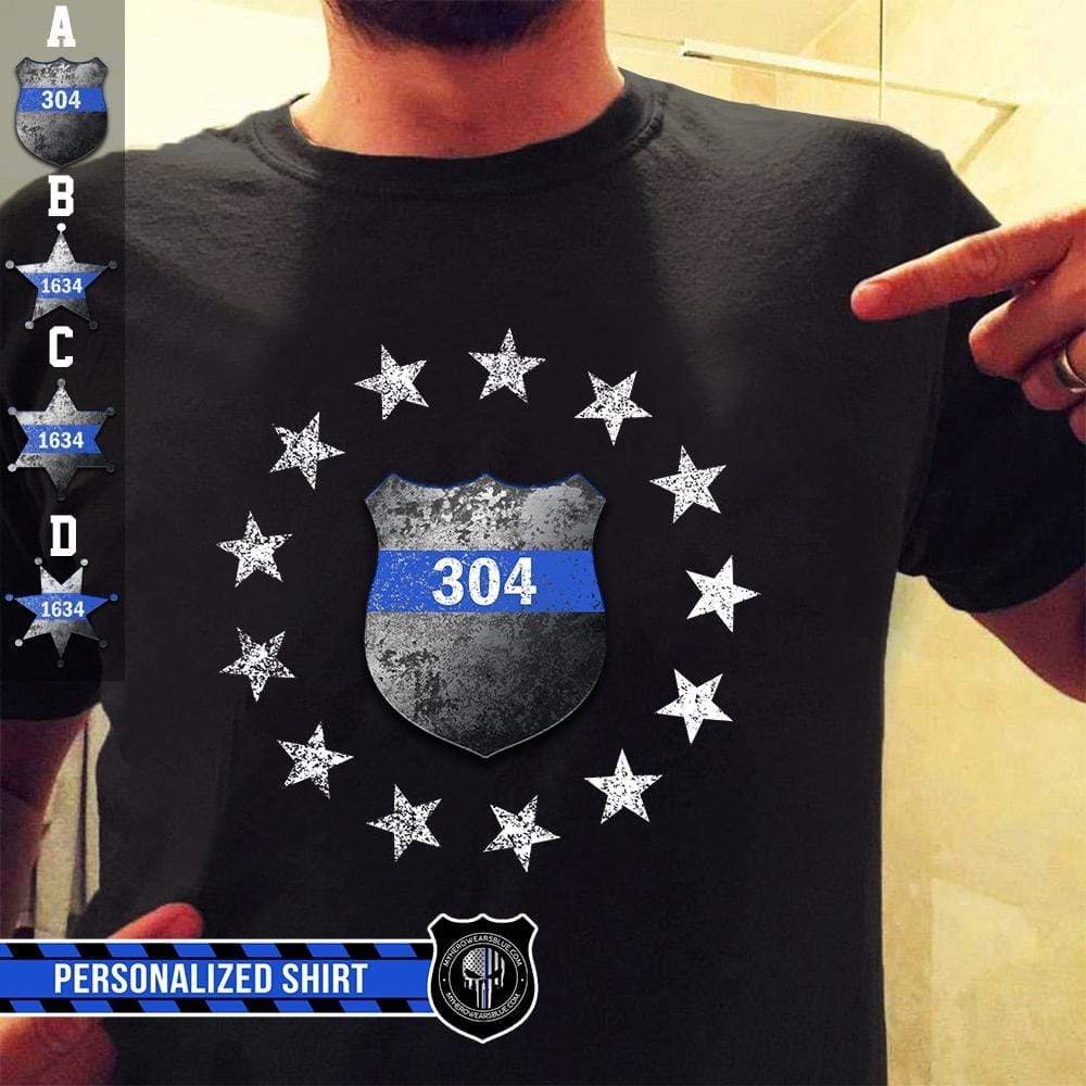 Apparel S / Black Personalized Shirt - Circle Star Police Badge - Standard T-shirt