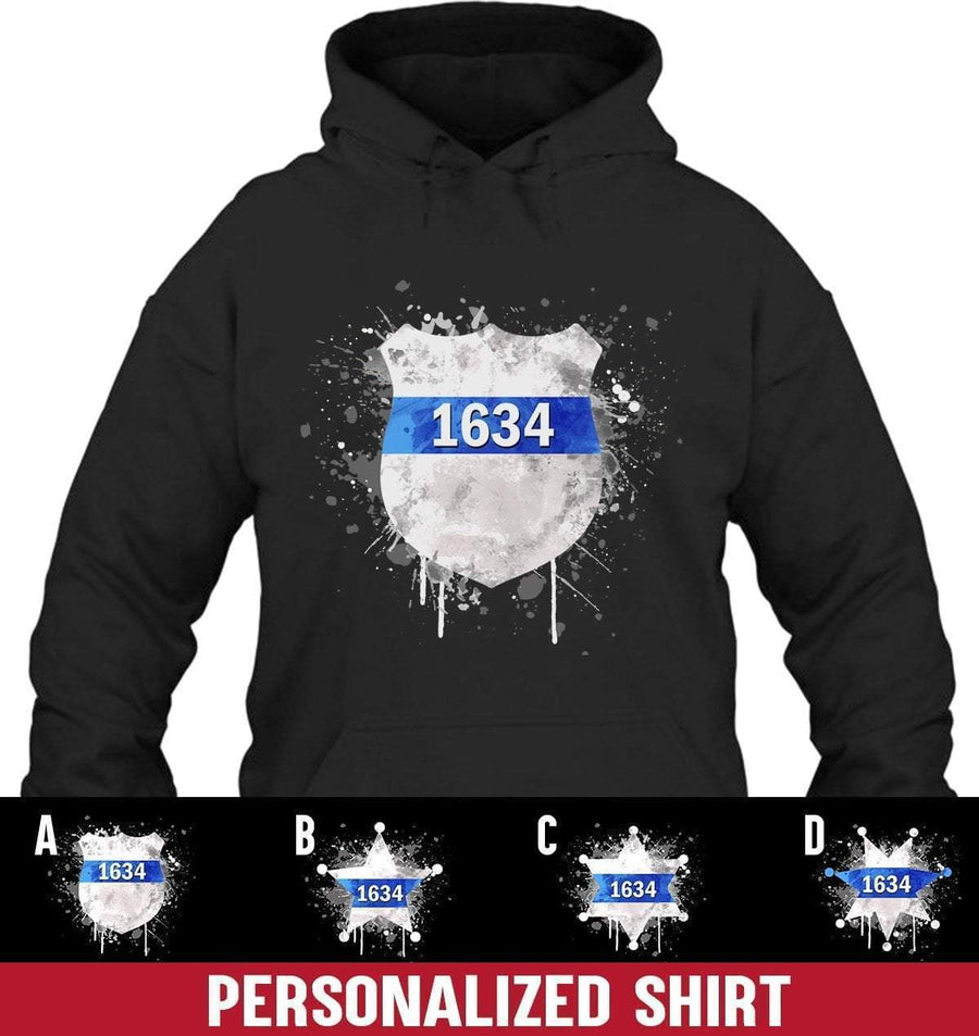 Apparel S / Black Personalized Shirt - Color Drop Police Badge - DSAPP