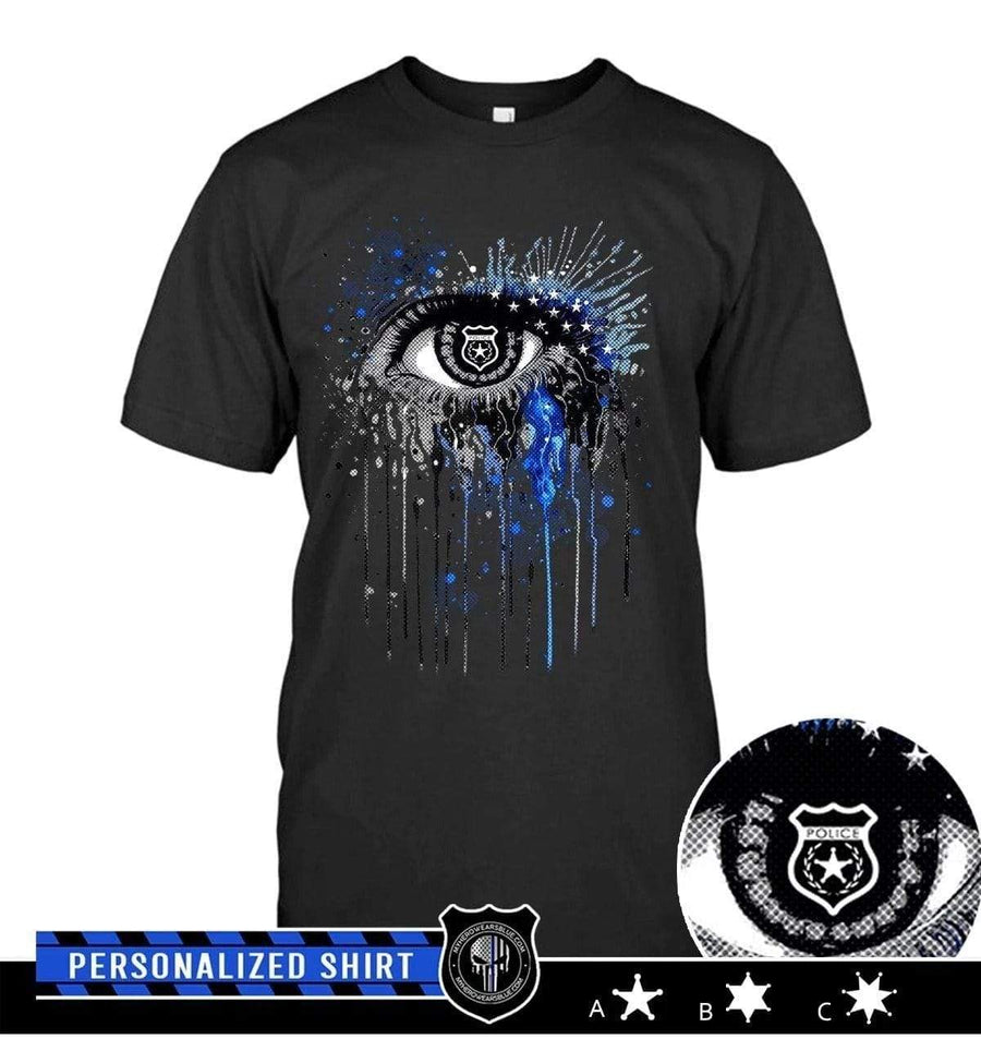Apparel S / Black Personalized Shirt - Color Drop Thin Blue Line Eye - DSAPP