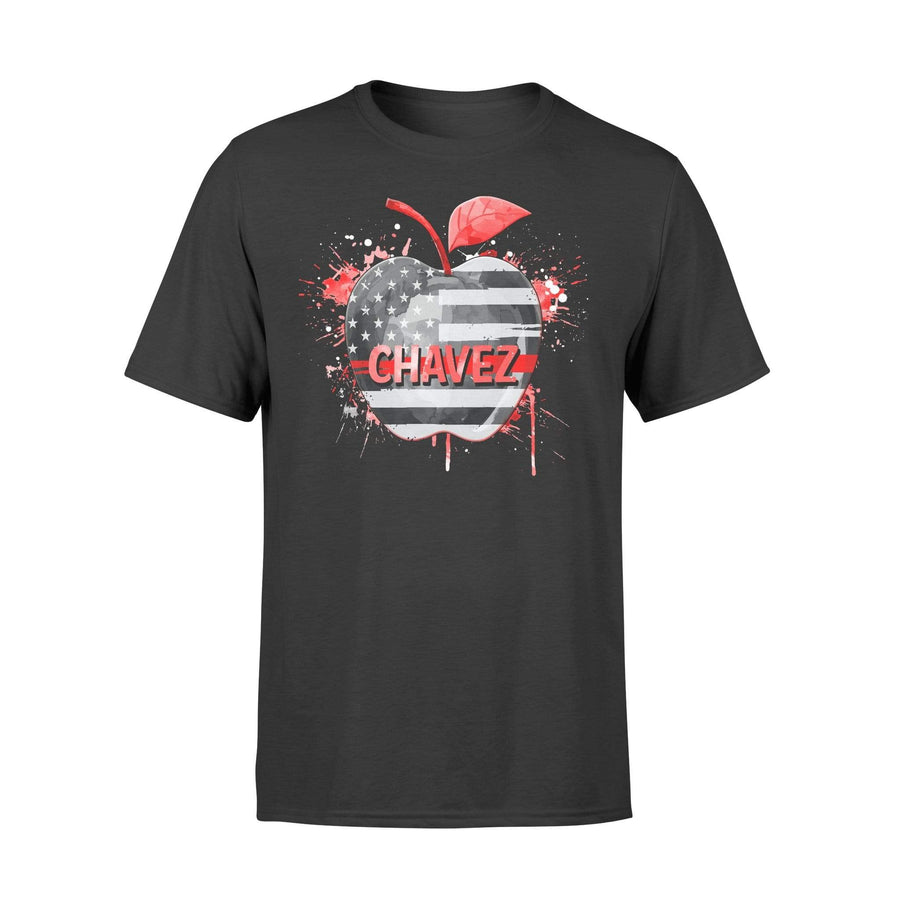 Apparel S / Black Personalized Shirt - Color Drop Thin Red Line Flag Apple - Standard T-shirt - DSAPP