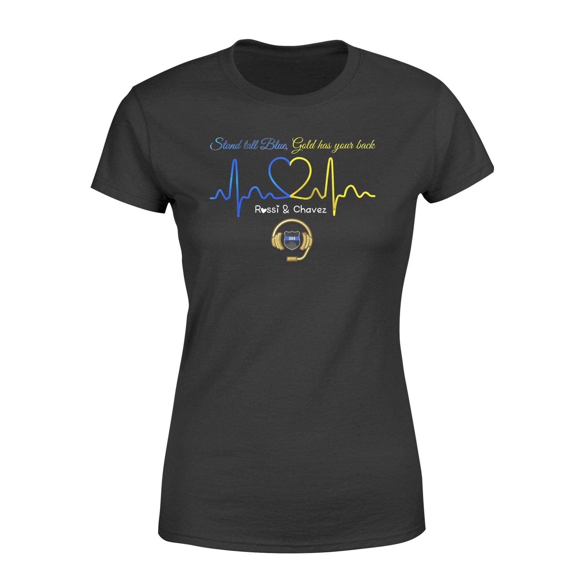 Apparel XS / Black Personalized Shirt - Dispatcher - Stand tall Blue Gold Has Your Back - Standard Women's T-shirt - DSAPP