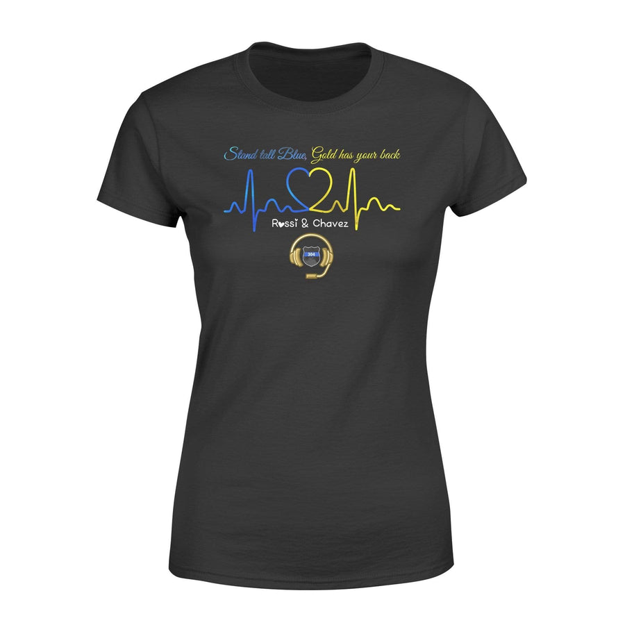 Apparel XS / Black Personalized Shirt - Dispatcher - Stand tall Blue Gold Has Your Back - Standard Women's T-shirt - DSAPP