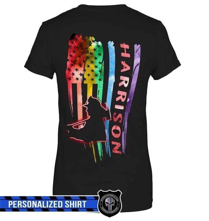 Apparel XS / Black Personalized Shirt - Distressed Flag Pride Month - Firefighter - DSAPP
