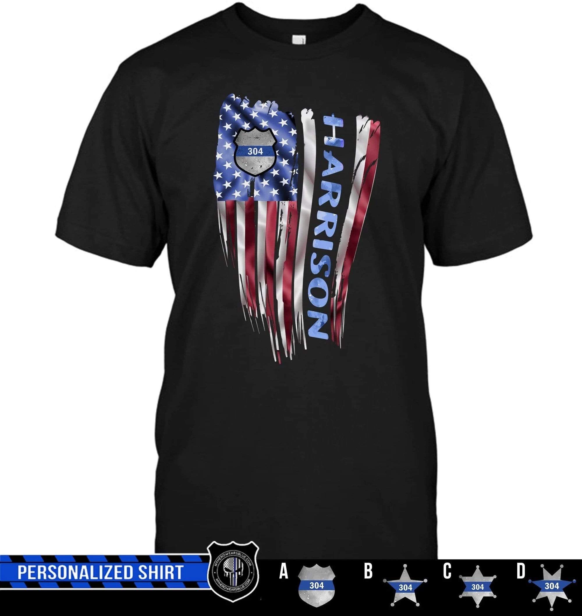 Apparel S / Black Personalized Shirt - Distressed Nation Flag Patterned - Police - DSAPP