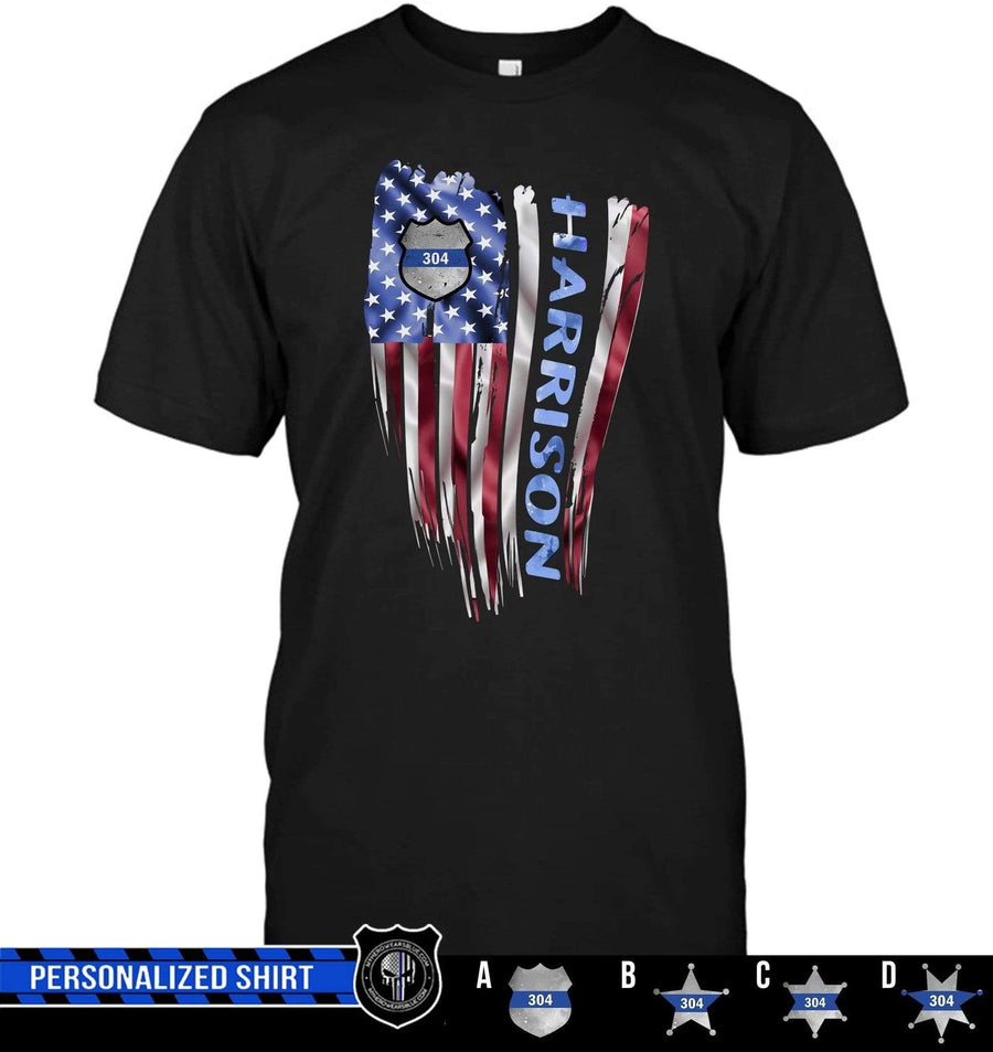 Apparel S / Black Personalized Shirt - Distressed Nation Flag Patterned - Police - DSAPP