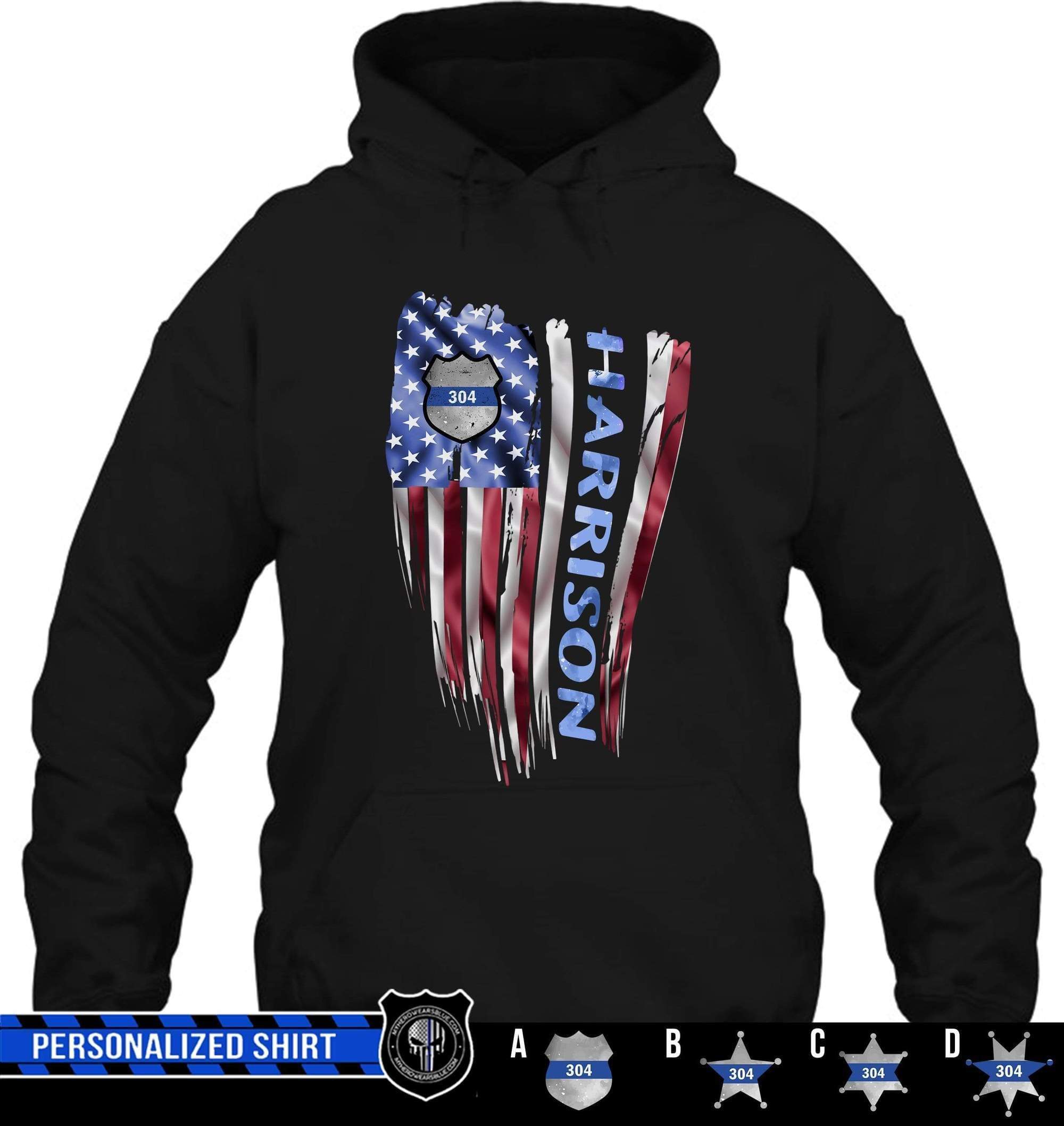 Apparel S / Black Personalized Shirt - Distressed Nation Flag Patterned - Police - DSAPP