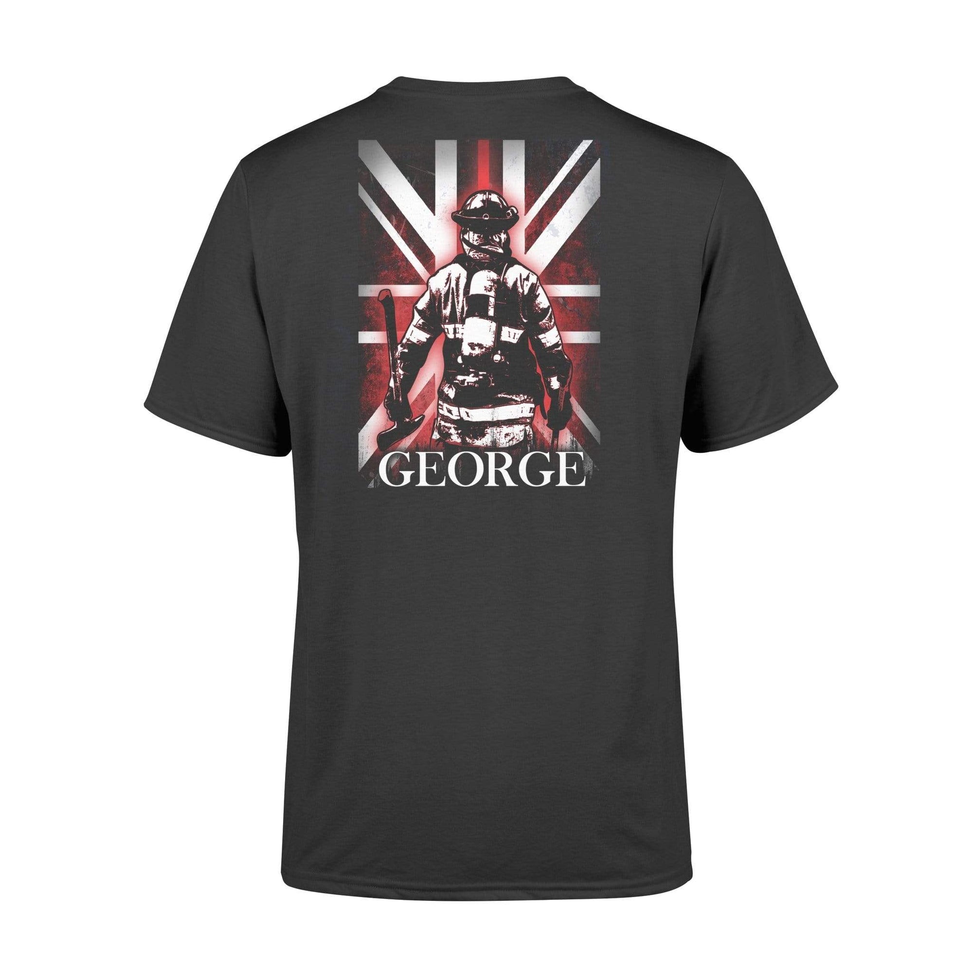 Apparel S / Black Personalized Shirt - Firefighter Bunker Gear UK Flag - Standard T-shirt