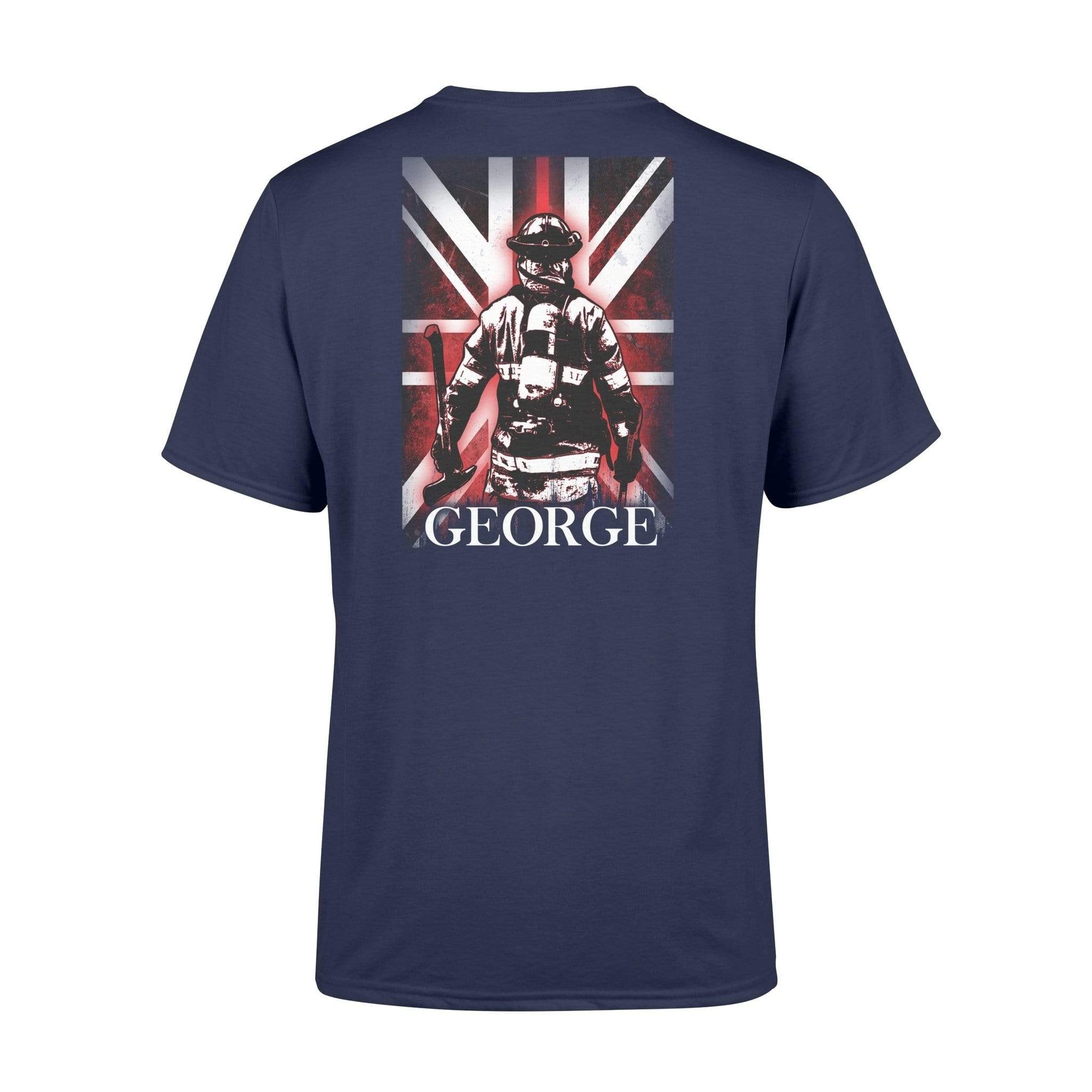 Apparel S / Navy Personalized Shirt - Firefighter Bunker Gear UK Flag - Standard T-shirt