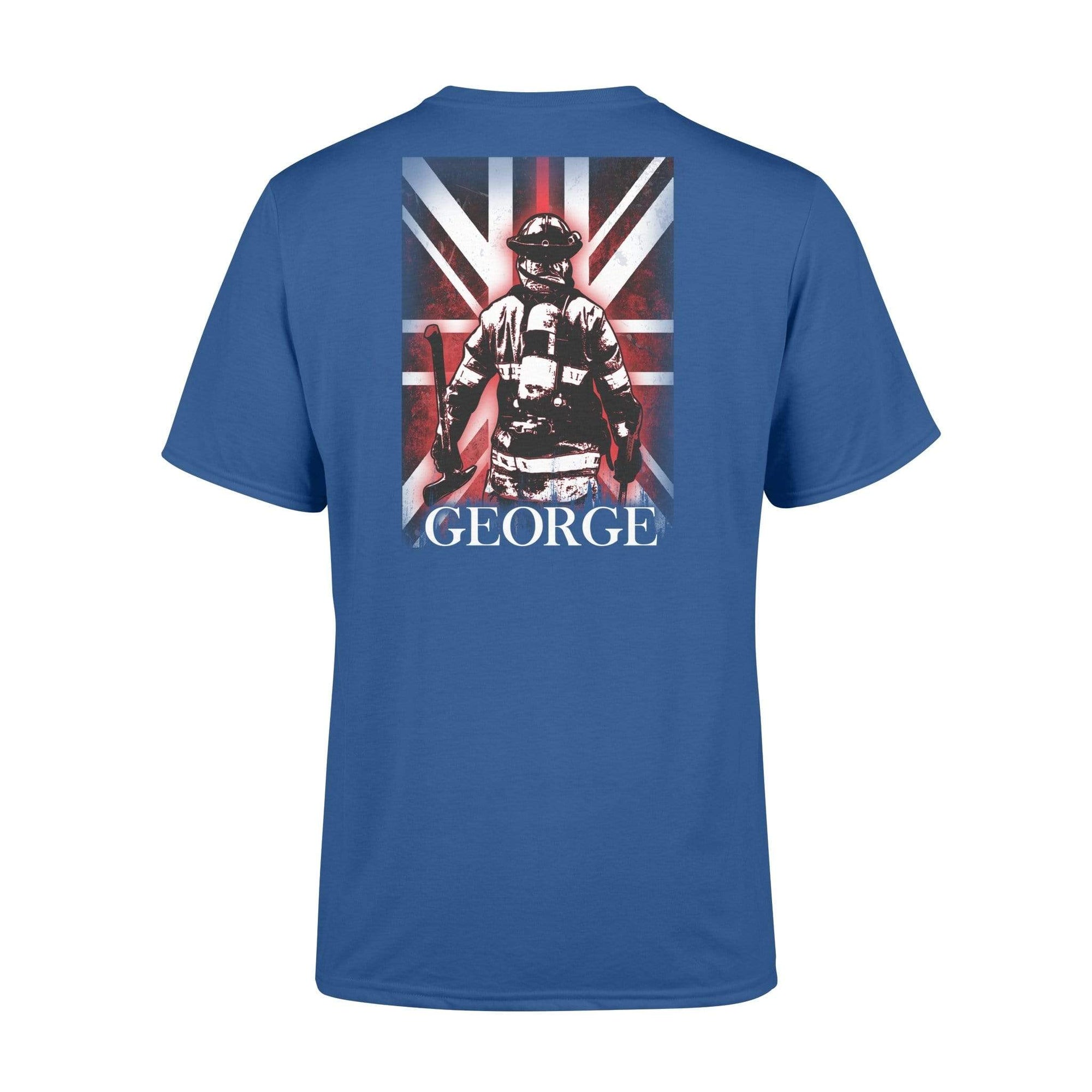 Apparel S / Royal Personalized Shirt - Firefighter Bunker Gear UK Flag - Standard T-shirt