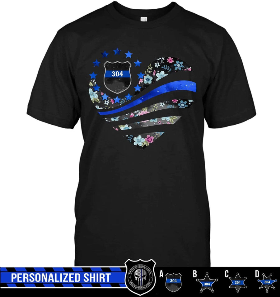 Apparel S / Black Personalized Shirt - Floral Patterned Flag Heart - DSAPP