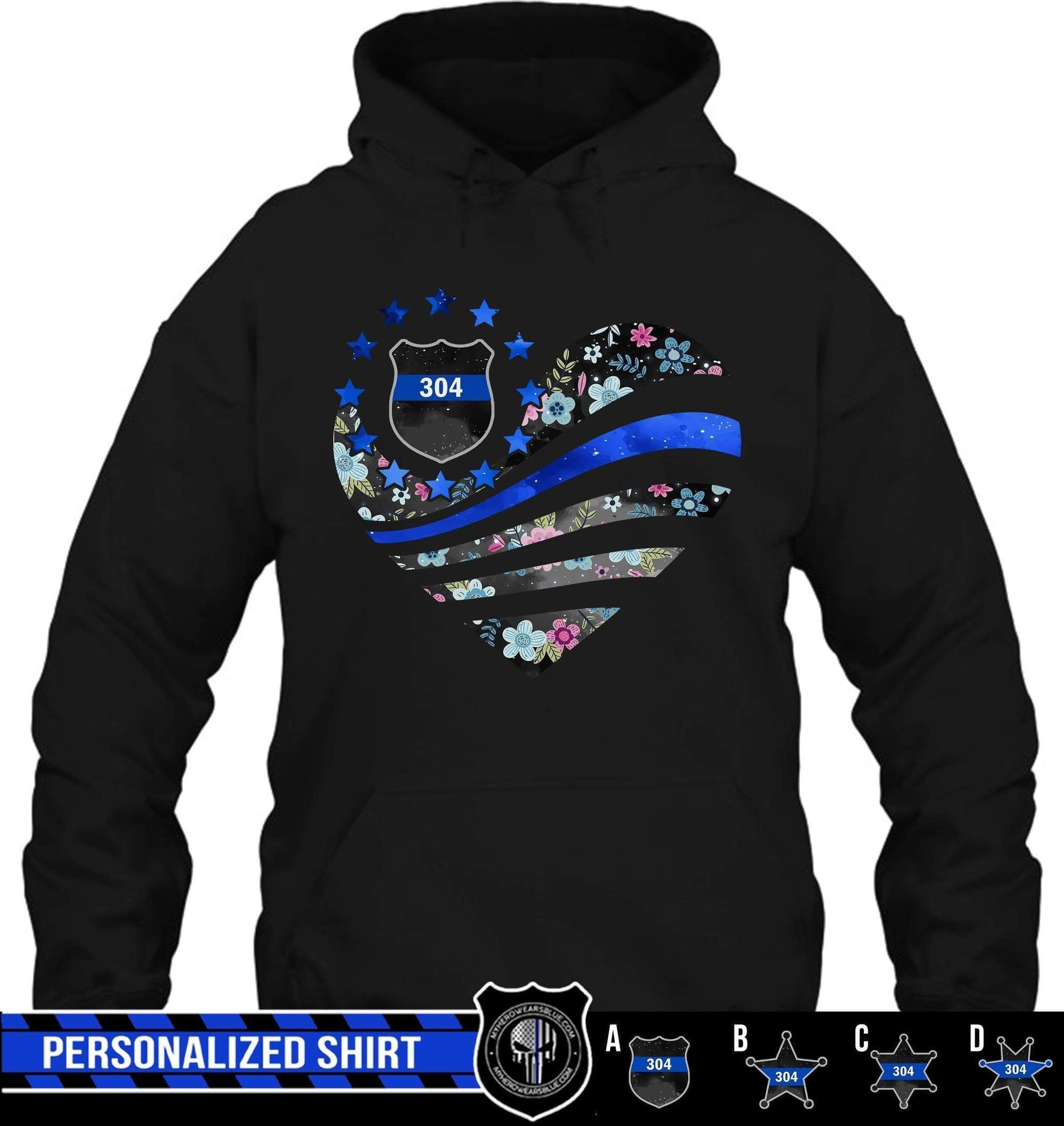 Apparel S / Black Personalized Shirt - Floral Patterned Flag Heart - DSAPP