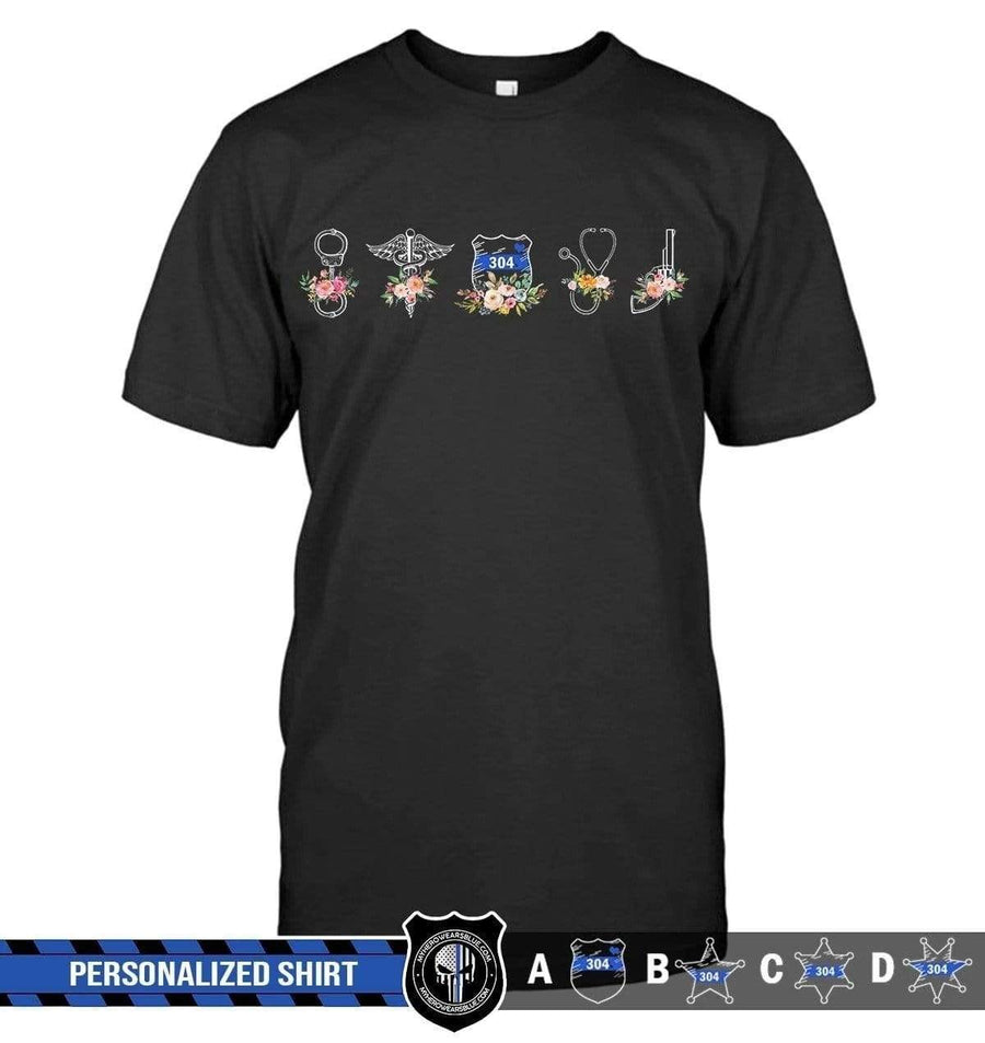 Apparel S / Black Personalized Shirt - Flower Typical Things - Nurse x Police - DSAPP