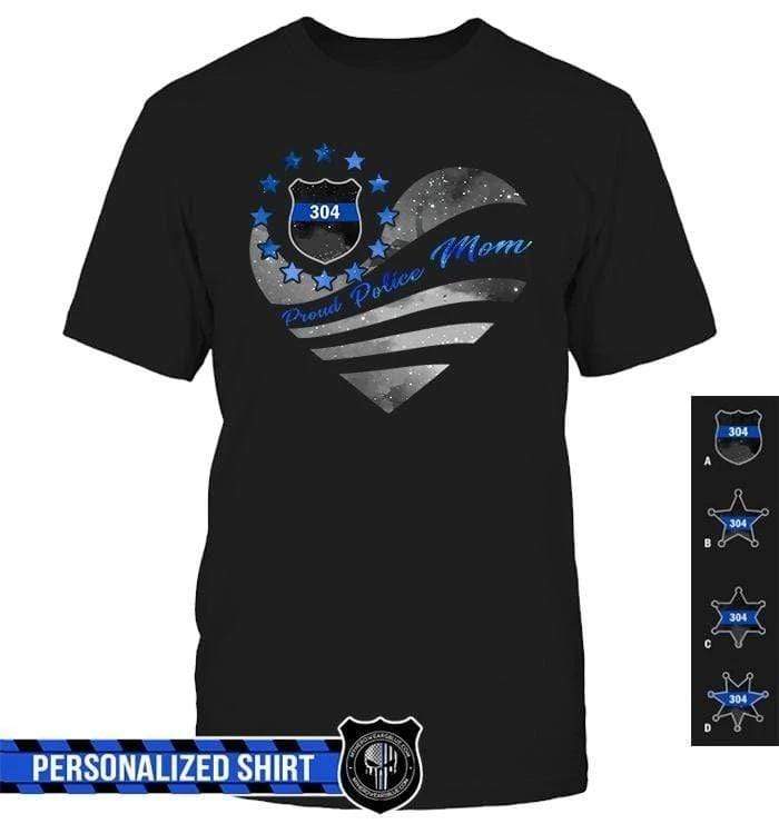 Apparel S / Black Personalized Shirt - Galaxy Flag Heart - Proud Mom - Police - DSAPP
