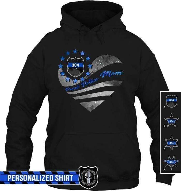 Apparel S / Black Personalized Shirt - Galaxy Flag Heart - Proud Mom - Police - DSAPP