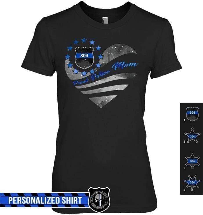 Apparel XS / Black Personalized Shirt - Galaxy Flag Heart - Proud Mom - Police - DSAPP