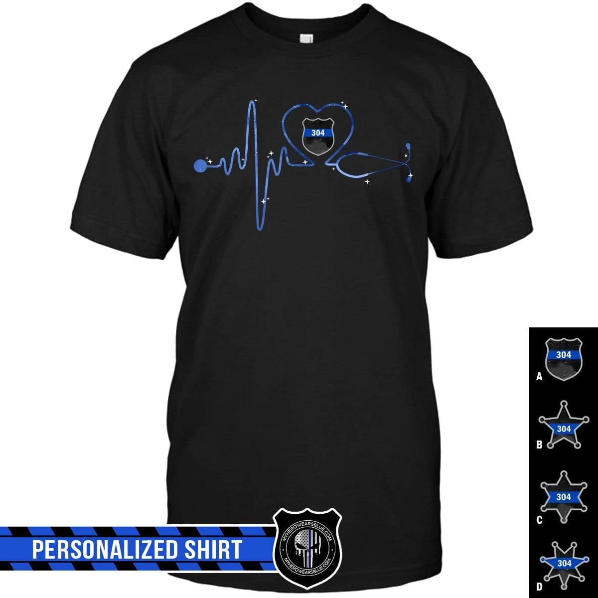 Apparel S / Black Personalized Shirt - Galaxy Heart Beat Stethoscope - Police Badge - Standard T-shirt