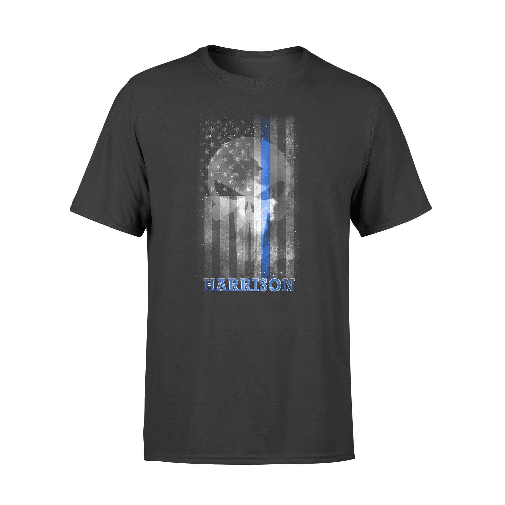 Apparel S / Black Personalized Shirt - Galaxy Skull Thin Blue Line Flag - Standard T-shirt
