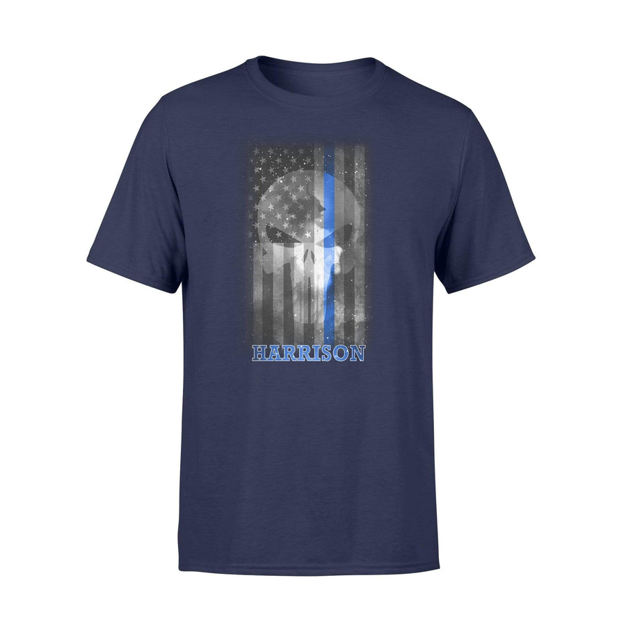 Apparel S / Navy Personalized Shirt - Galaxy Skull Thin Blue Line Flag - Standard T-shirt